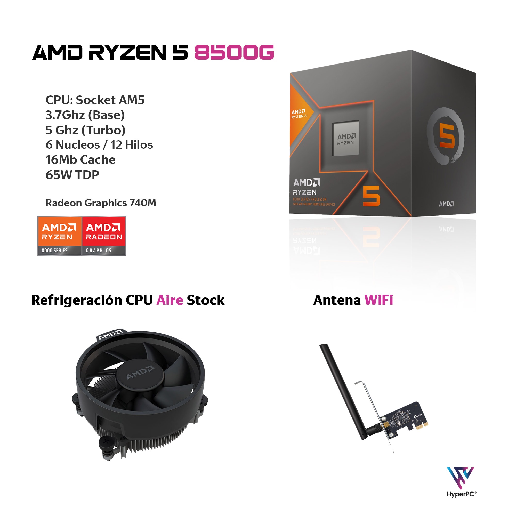 PC GAMER AMD RYZEN 5 8500G 32GB DDR5 1TB RADEON 740M WIFI - 3