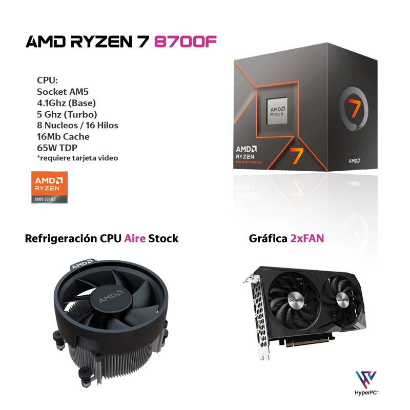 PC GAMER HYPERPC.CL AMD RYZEN 7 8700 32GB DDR5 1TB RTX 3050 WIFI AIR - 3