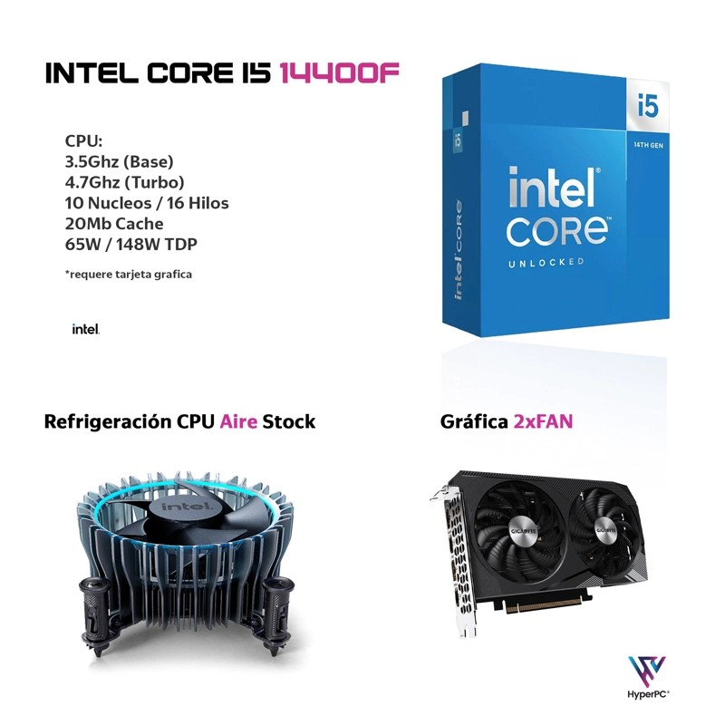 PC GAMER INTEL CORE I5 14400 16GB 500GB RTX 3050 WIFI - 3