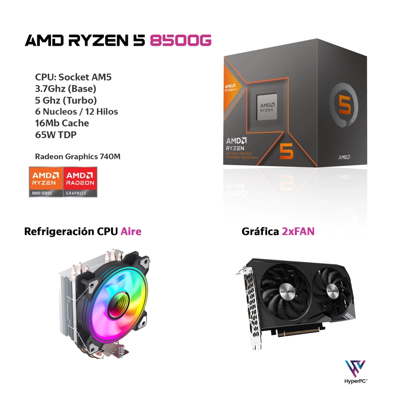 PC HYPERPC.CL WORKSTATION FOTO PRO AMD RYZEN 5 8500G 32GB DDR5 2TB RTX 3050 - 3