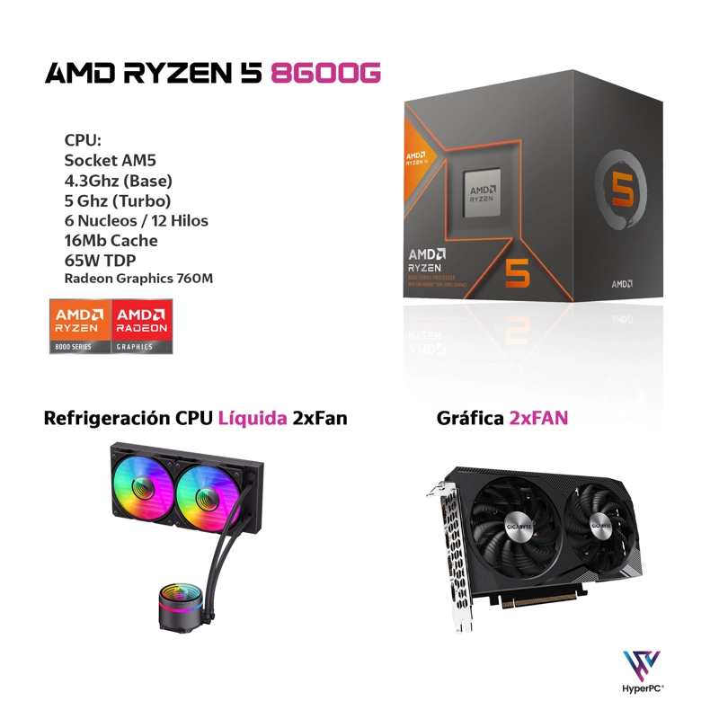 PC GAMER HYPERPC.CL AMD RYZEN 5 8600G 64GB DDR5 2TB RTX 4060 TI WIFI - 3