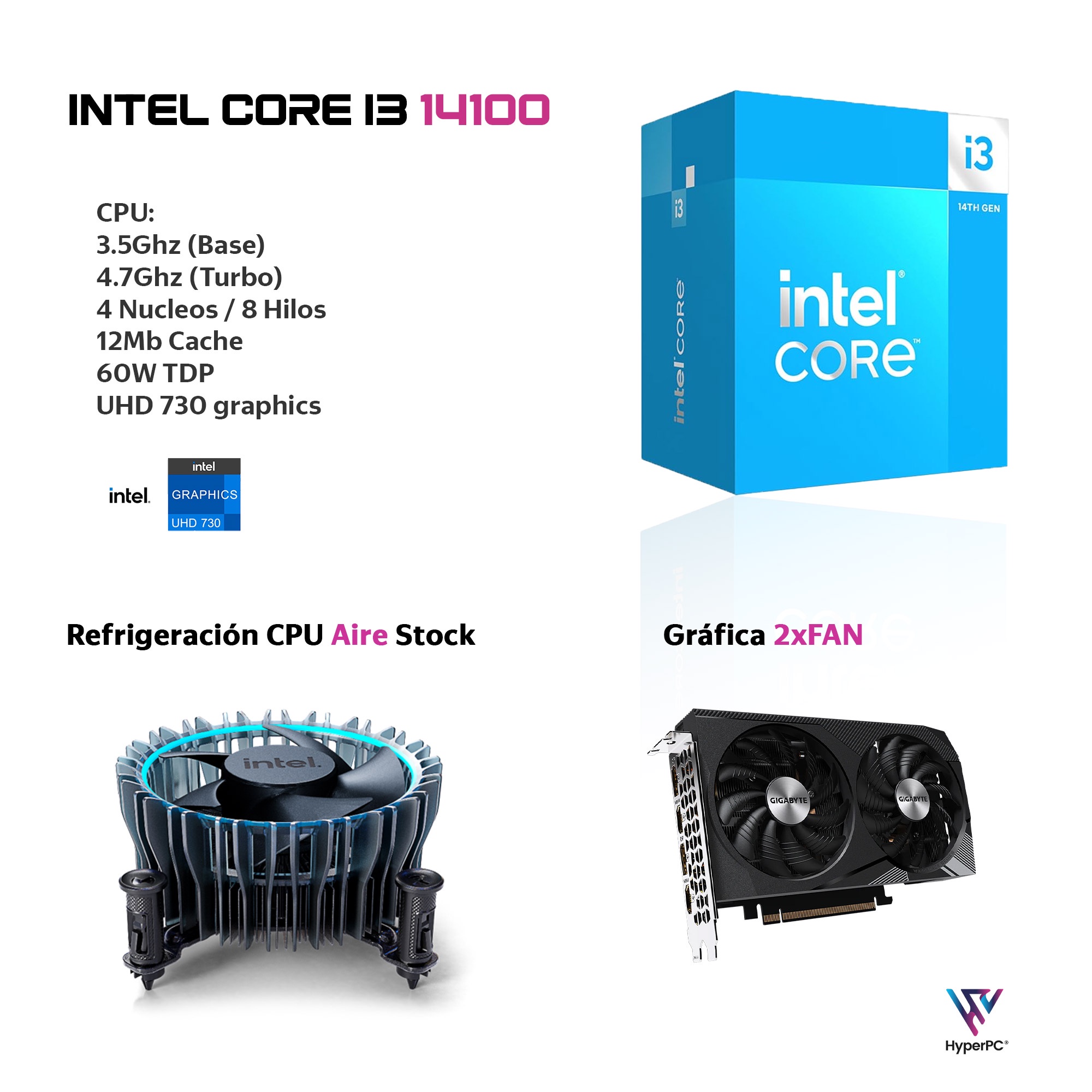 PC GAMER + MONITOR 24 + PERIF: INTEL CORE I3 14100 16GB 1TB RTX 3050 WIFI - 3