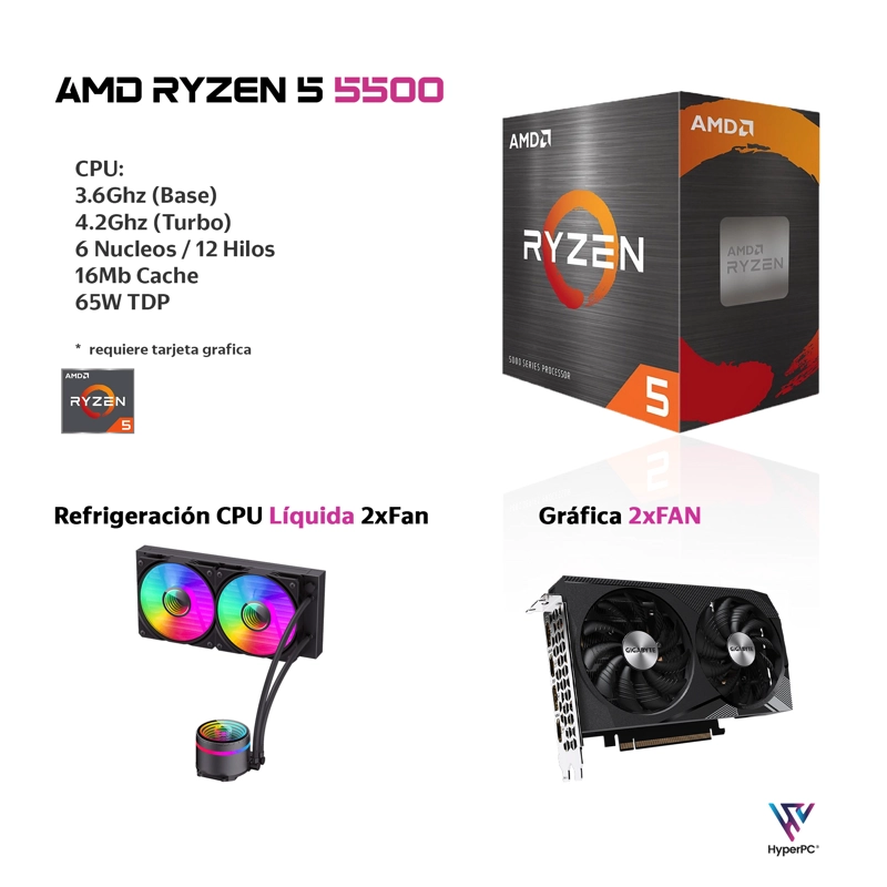 PC GAMER AMD RYZEN 5 5500 32GB 1TB RTX 5060 TI WIFI - 3