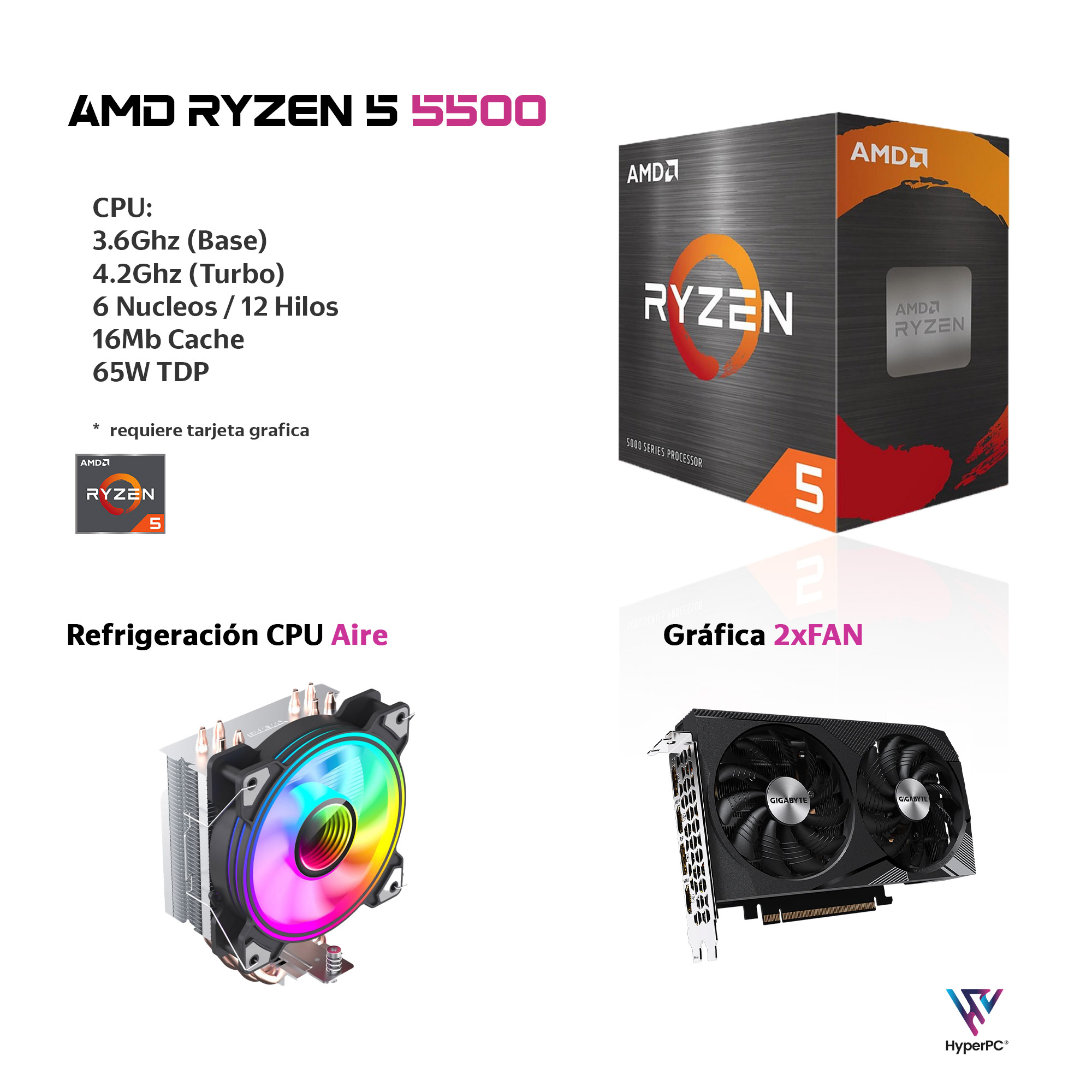 PC GAMER AMD RYZEN 5 5500 32GB 1TB RTX 5060 TI WIFI AIR - 3