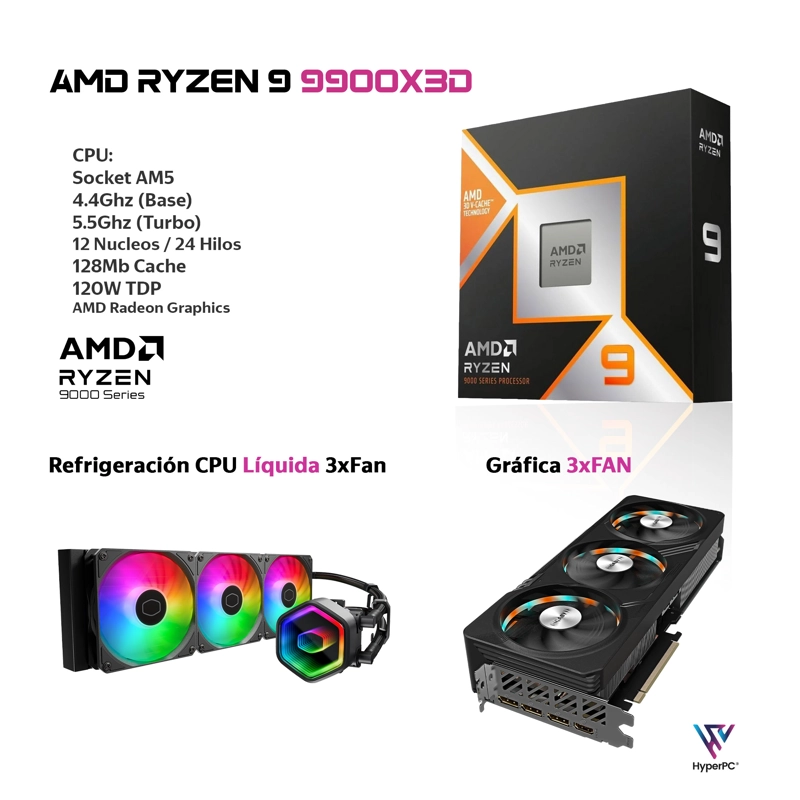 PC GAMER AMD RYZEN 9 9900X3D 32GB 2TB RTX 5070 12GB - 3