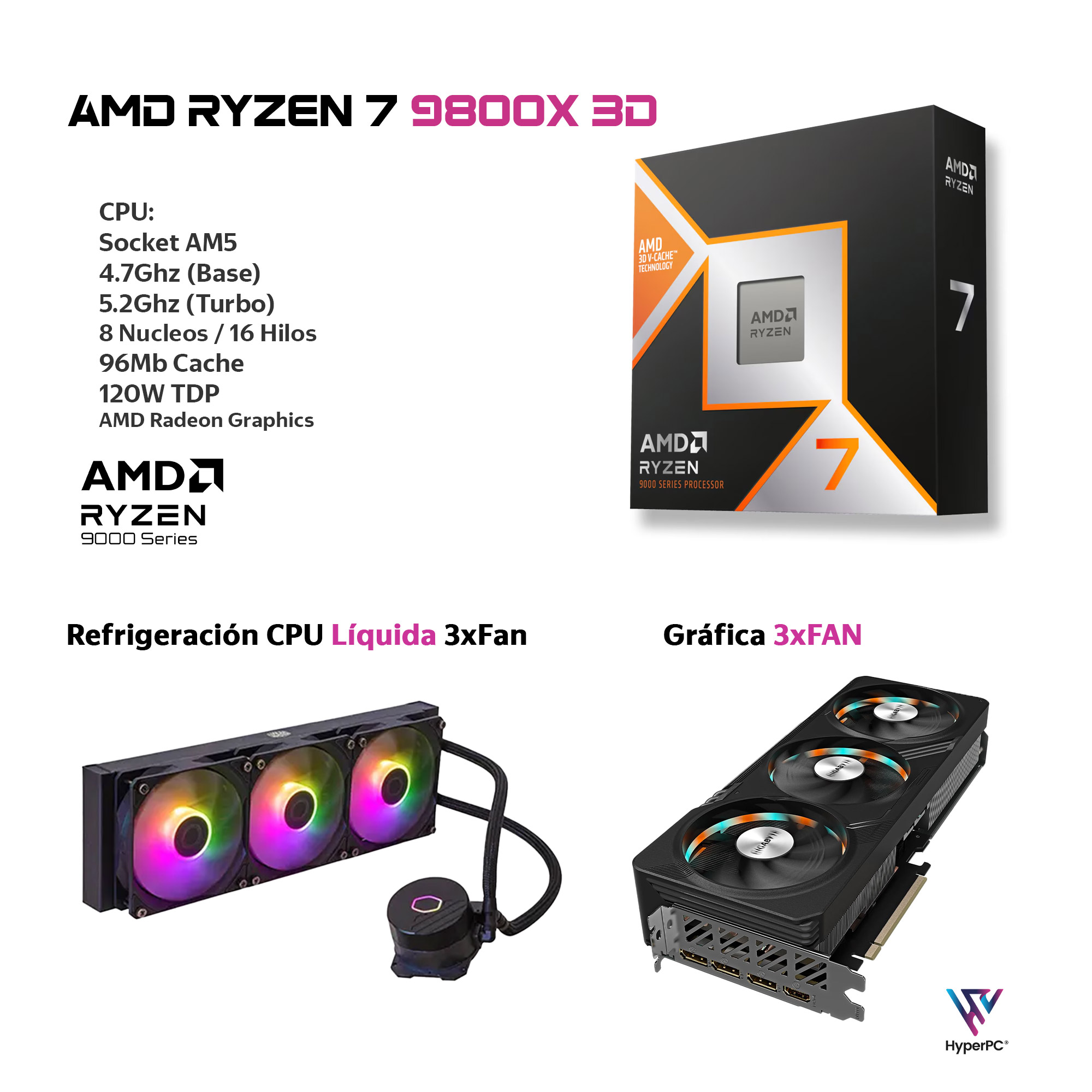 PC GAMER AMD RYZEN 7 9800X3D 32GB 2TB RTX 5080 16GB WIFI - 3