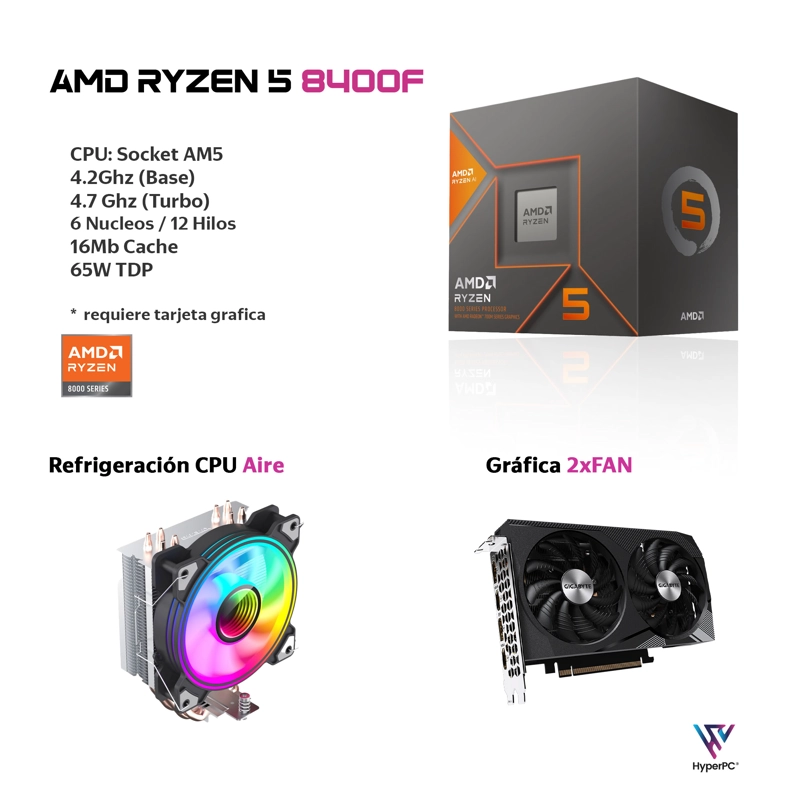 PC GAMER AMD RYZEN 5 8400F 32GB DDR5 1TB RTX 5060 WIFI - 2