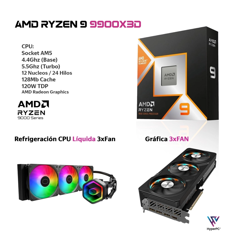 PC GAMER BLANCO AMD RYZEN 9 9900X3D 64GB 2TB RX9070 XT 16GB - 3
