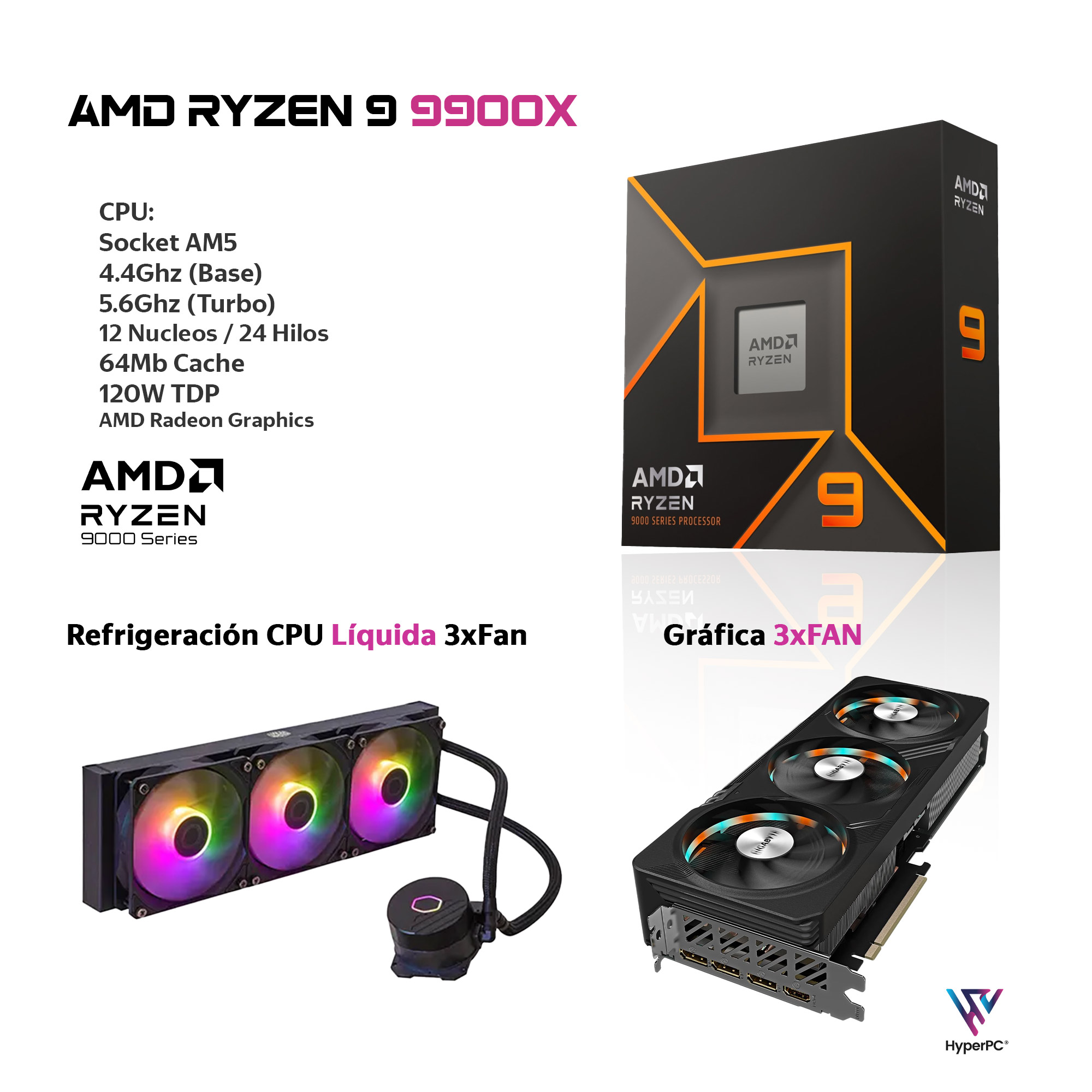 PC GAMER BLANCO AMD RYZEN 9 9900X 64GB 2TB RX9070 XT 16GB WIFI - 3