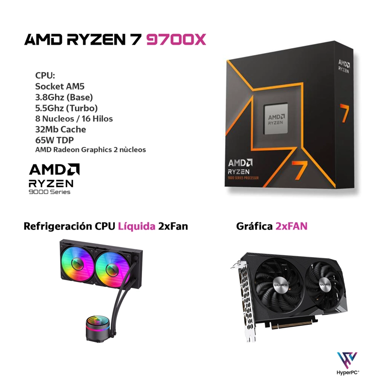 PC GAMER BLANCO AMD RYZEN 7 9700X 32GB DDR5 1TB RTX 5060 - 3