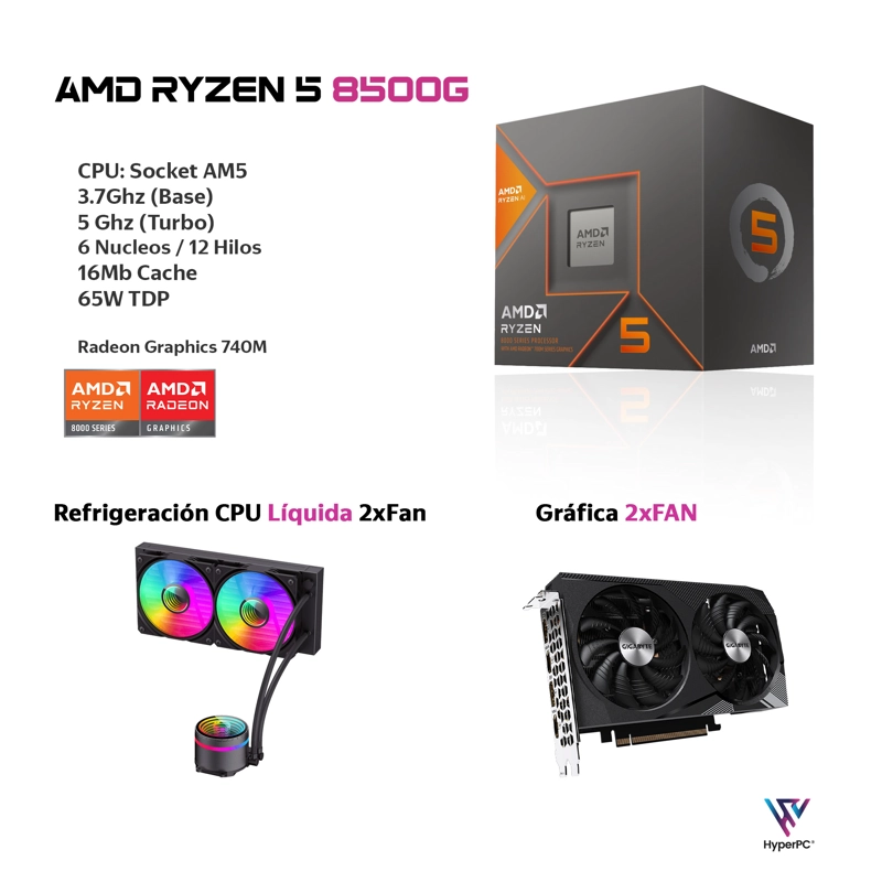 PC GAMER AMD RYZEN 5 8500G 32GB DDR5 2TB RTX 5060 TI WIFI - 3