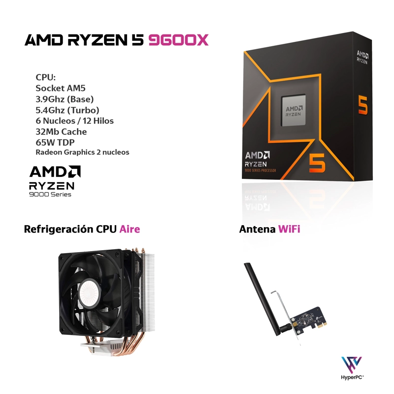 PC GAMER + MONITOR 24 + PERIF: AMD RYZEN 5 9600X 16GB DDR5 1TB RADEON GRAPHICS - 3