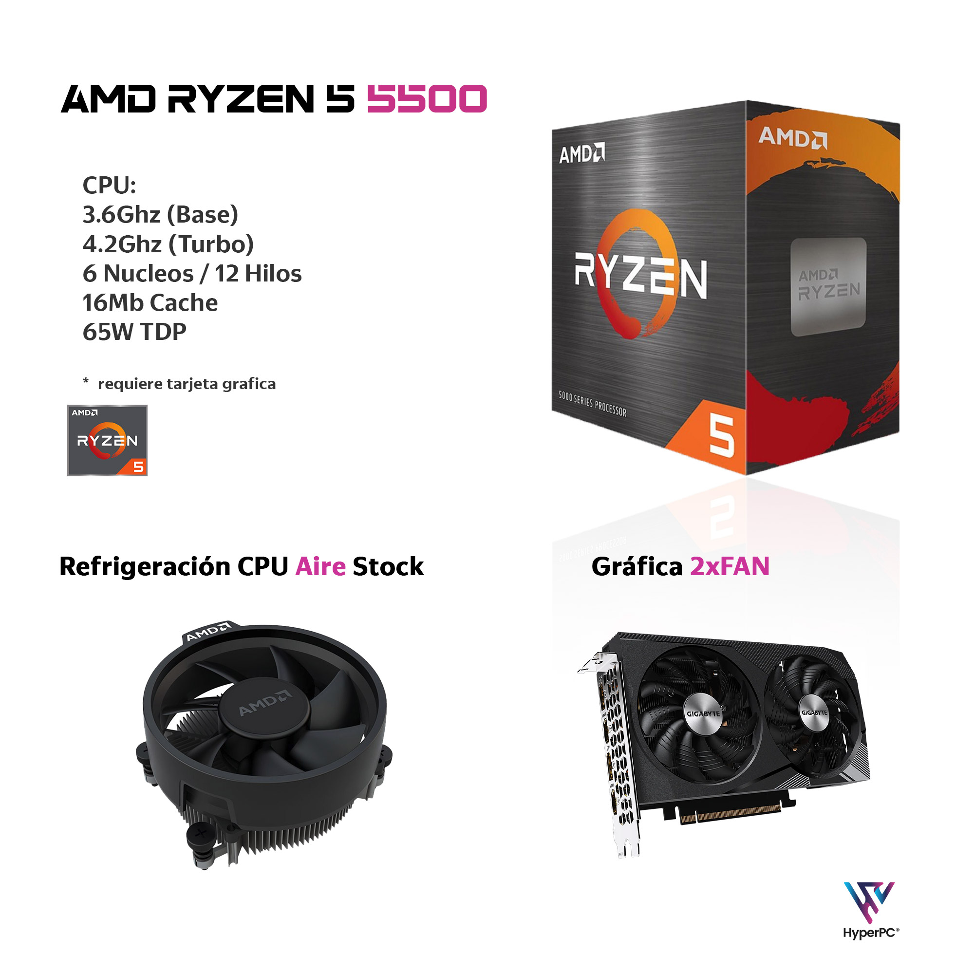 PC GAMER AMD RYZEN 5 5500 32GB 2TB RX 7600 WIFI - 2
