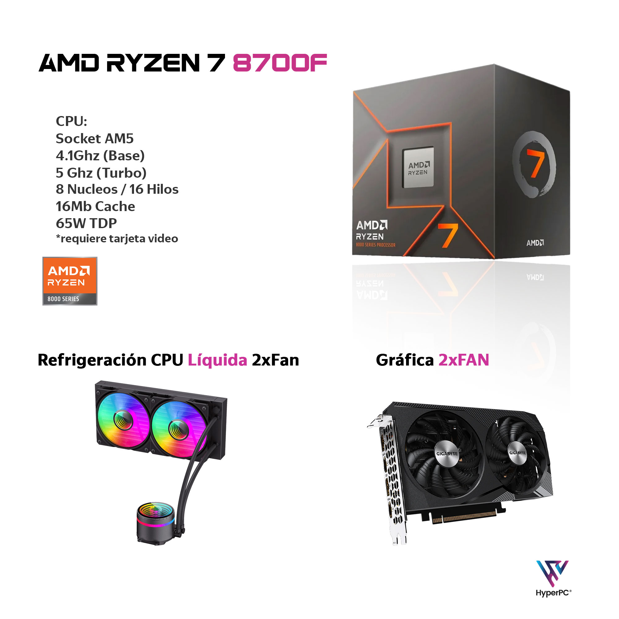 PC GAMER AMD RYZEN 7 8700 32GB DDR5 2TB RX 7600 - 3