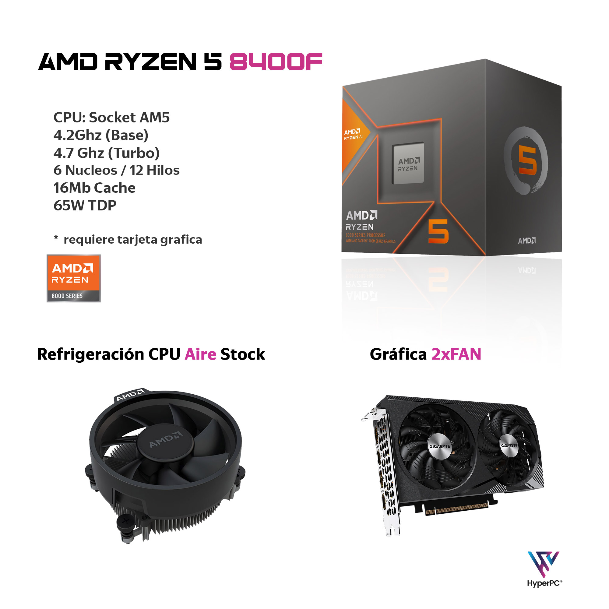 PC GAMER AMD RYZEN 5 8400F 32GB DDR5 2TB RTX 5050 WIFI - 3