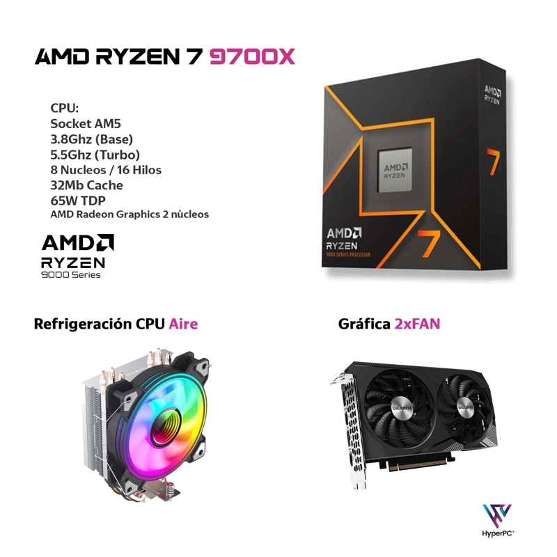 PC GAMER AMD RYZEN 7 9700X 32GB DDR5 1TB RTX 5050 - 2