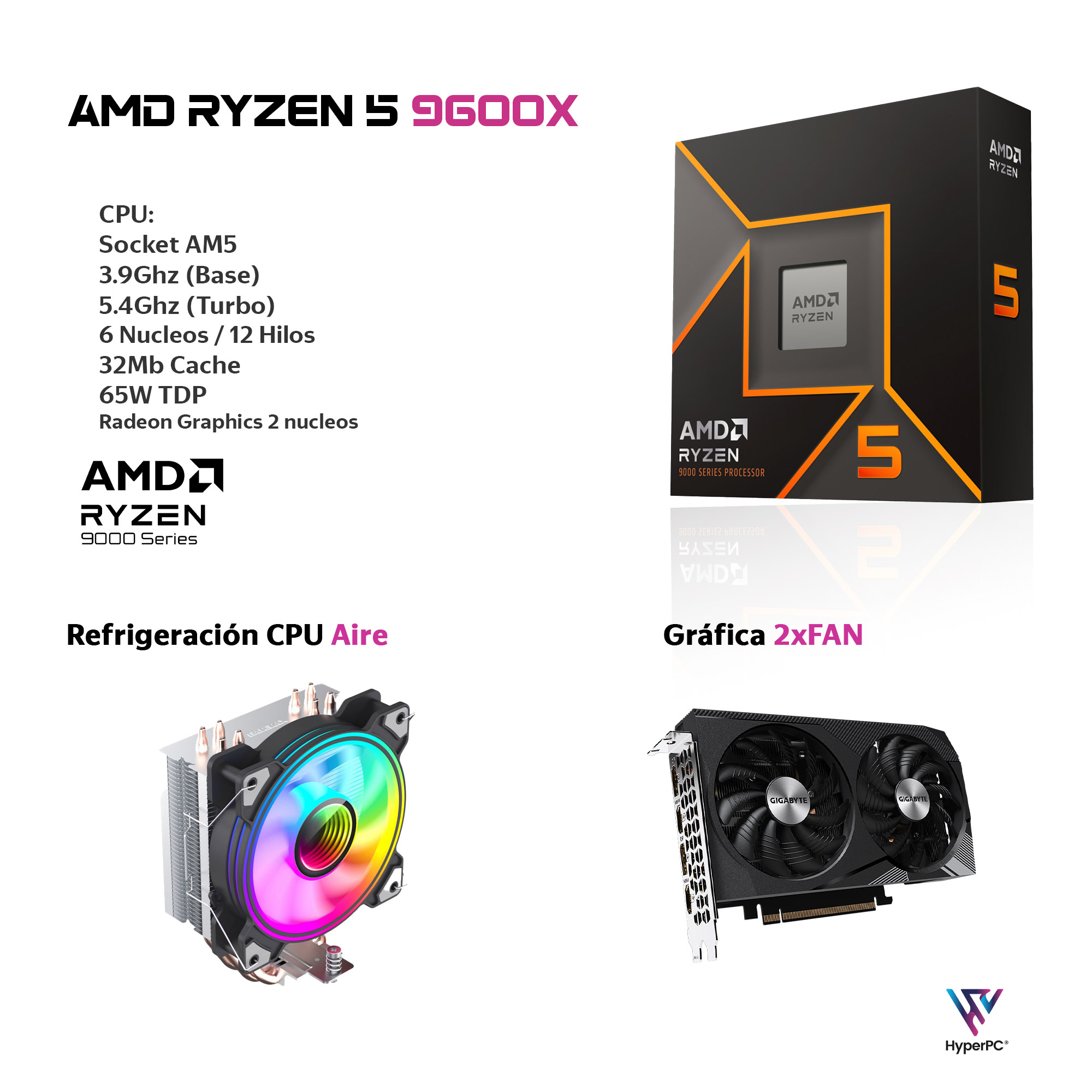 PC GAMER BLANCO AMD RYZEN 5 9600X 16GB DDR5 1TB RX 7600 - 3