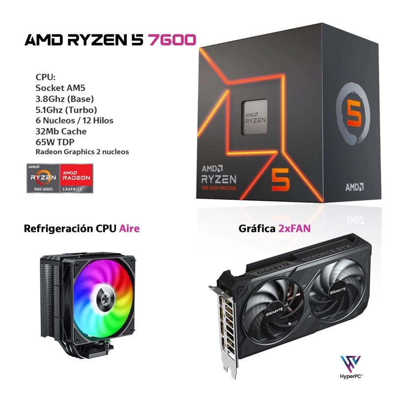 PC GAMER AMD RYZEN 5 7600 32GB DDR5 2TB RTX 5060 - 3