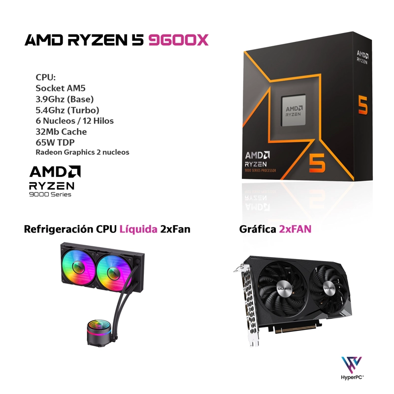 PC GAMER AMD RYZEN 5 9600X 64GB DDR5 2TB RX9060 XT - 3