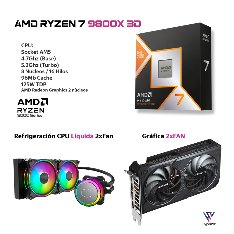 PC GAMER AMD RYZEN 7 9800X3D 64GB DDR5 2TB RTX 5070 12GB - 3