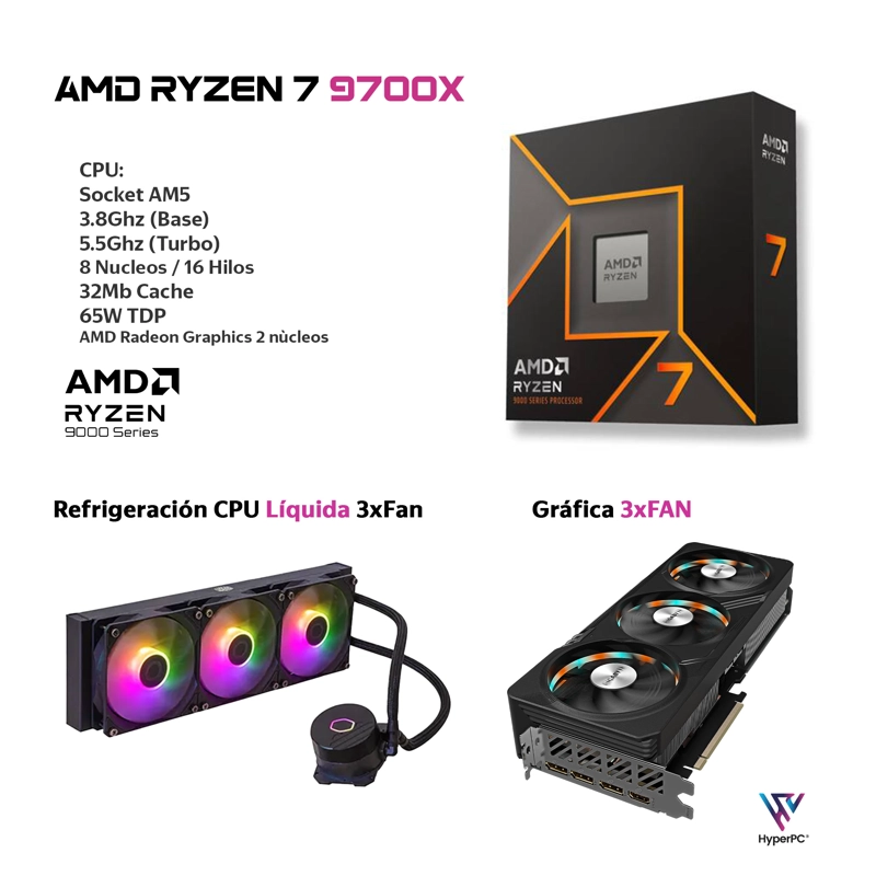 PC GAMER AMD RYZEN 7 9700X 64GB 2TB RTX 5070 12GB - 3