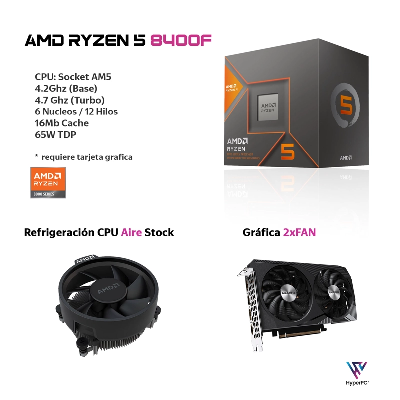PC GAMER AMD RYZEN 5 8400F 16GB DDR5 500GB RX 7600 WIFI - 3