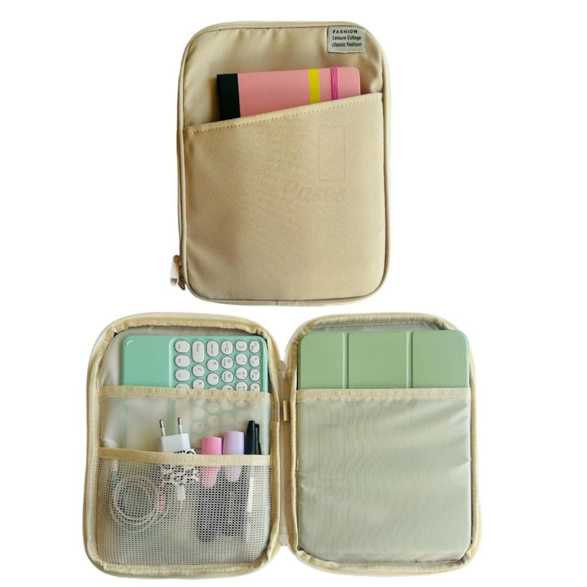 FUNDA BOLSO MULTIFUNCIONAL PARA TABLET IPAD 11 PULGADAS CREMA - 1