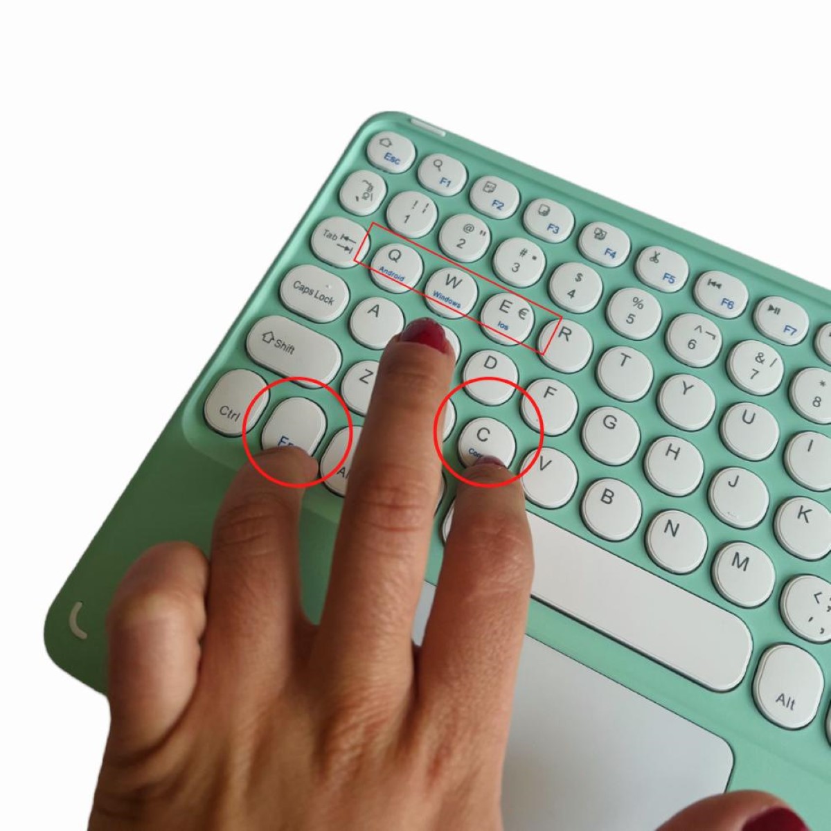 TECLADO INALÁMBRICO BLUETOOTH CON MOUSE TOUCHPAD VERDE MENTA - 3