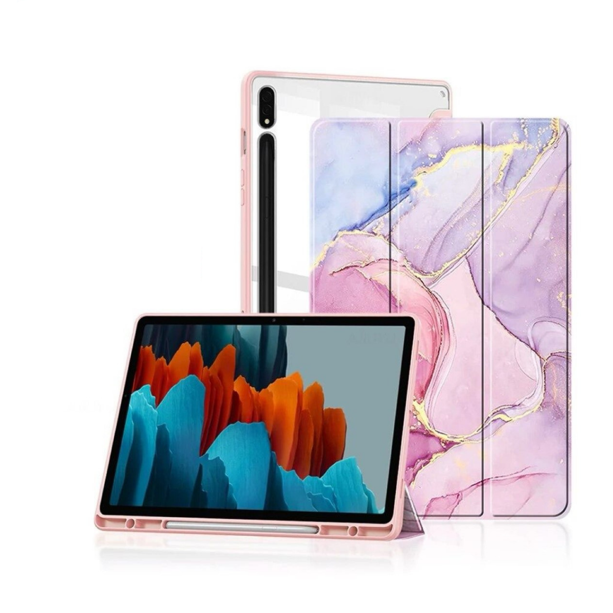 FUNDA SMART COVER PARA TABLET SAMSUNG S9 11 X710 MARMOL ROSADO - 1