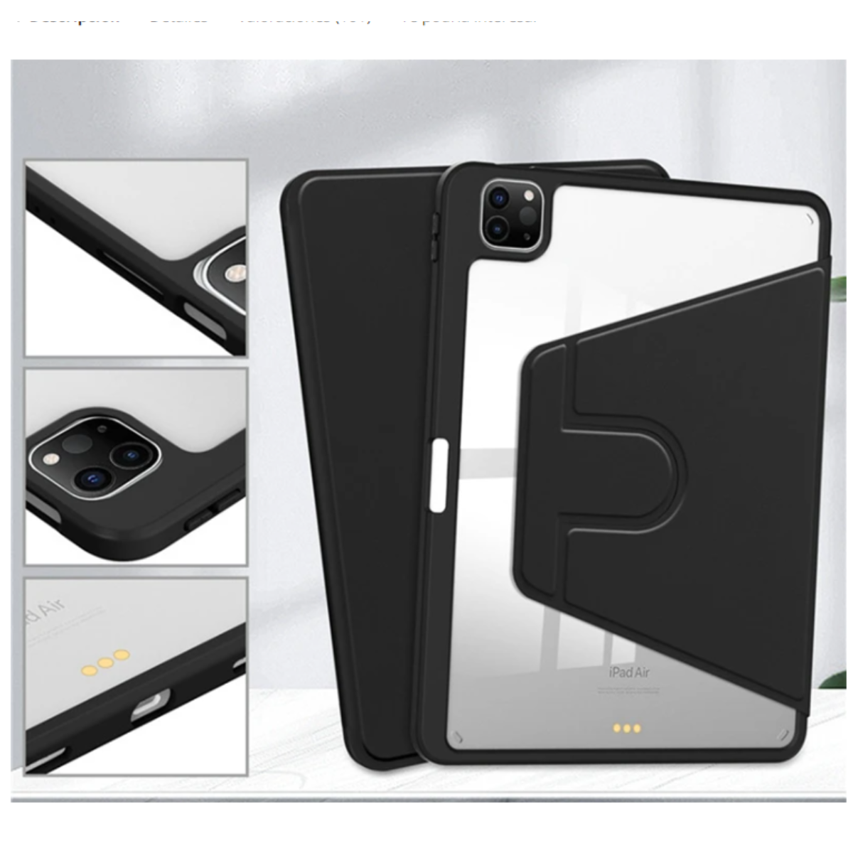 CARCASA SMART COVER CLEAR 360 PARA IPAD AIR 6 11 M2 2024 NEGRO - 4