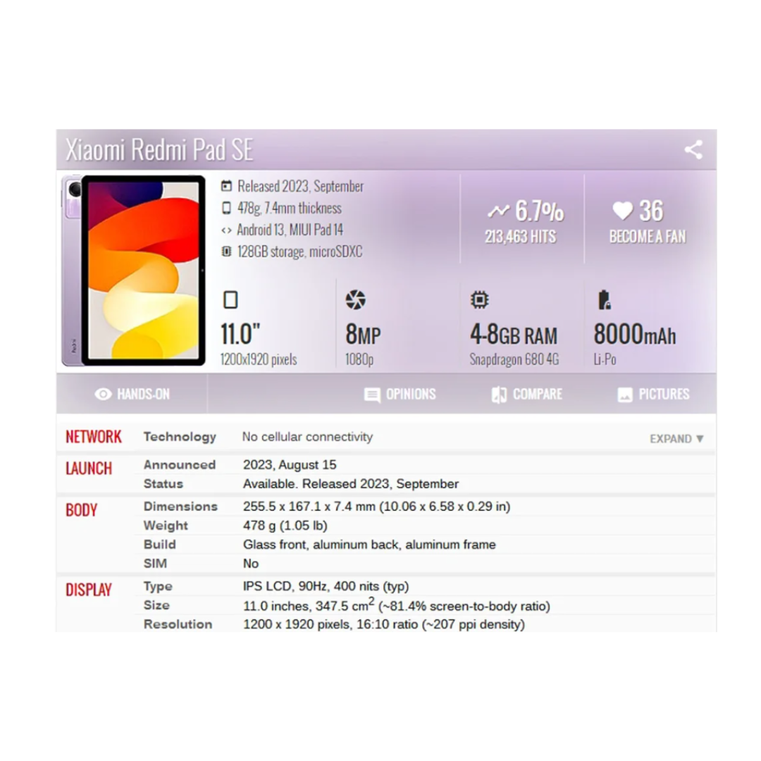 LAMINA MICA SENSACION PAPEL PARA TABLET XIAOMI PAD SE 11 - 5
