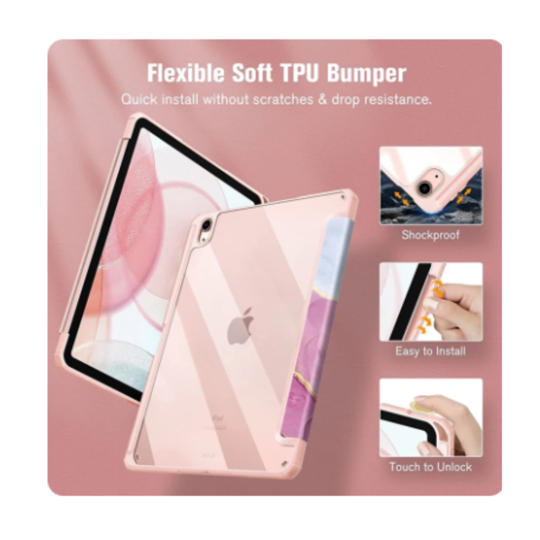 FUNDA SMART COVER CLEAR MARMOL PARA IPAD AIR 6 11 M2 2024 ROSADO - 4