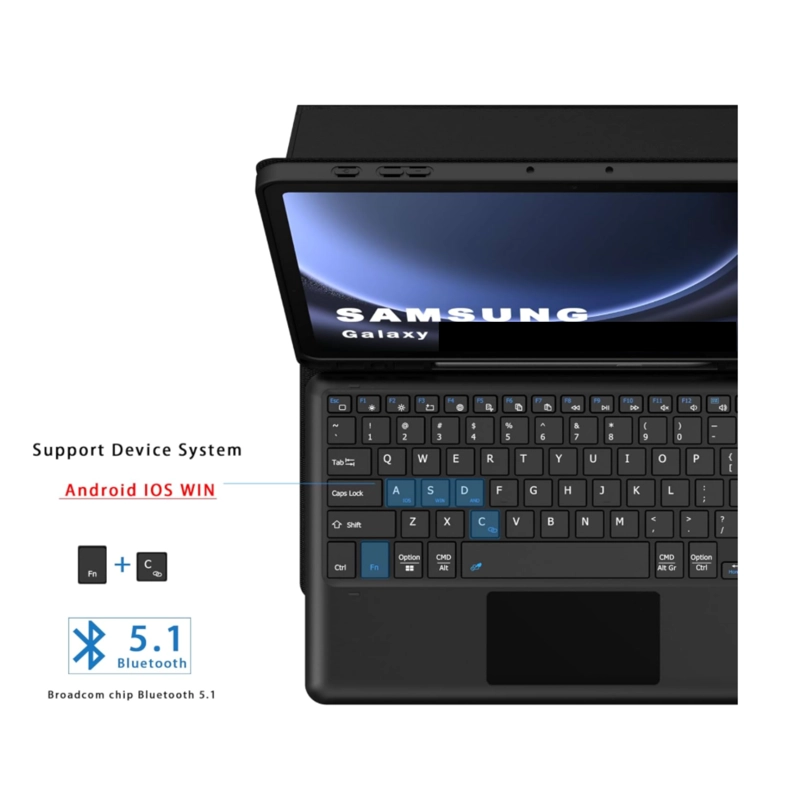 FUNDA CON TECLADO TOUCHPAD NEGRO PARA TABLET S9 FE 10.9 - 2