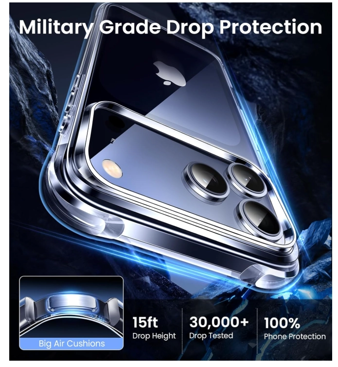 CARCASA PARA IPHONE 17 PRO MAX TRANSPARENTE REFORZADA + MICA - 6