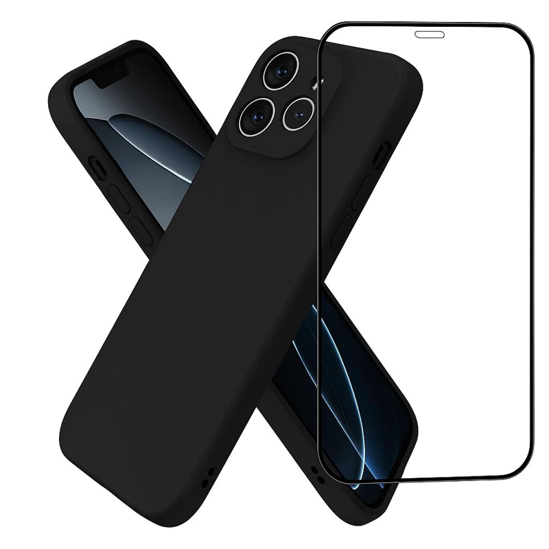 CARCASA FUNDA PARA IPHONE 17 PRO  SILICONA NEGRO + MICA - 2