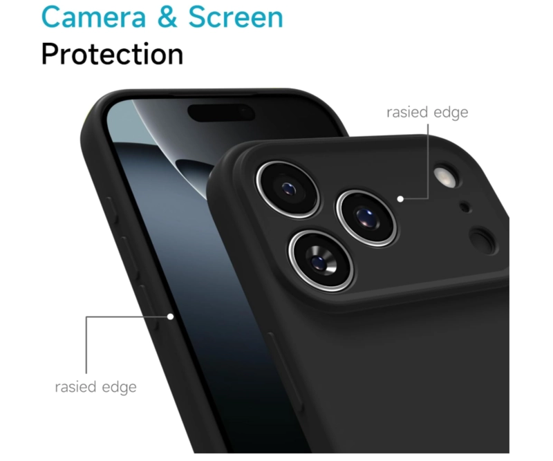 CARCASA FUNDA PARA IPHONE 17 PRO  SILICONA NEGRO + MICA - 6