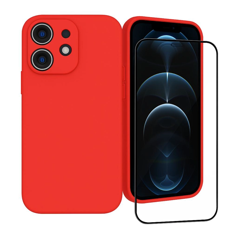 CARCASA FUNDA PARA IPHONE 17 PRO SILICONA ROJO + MICA - 1