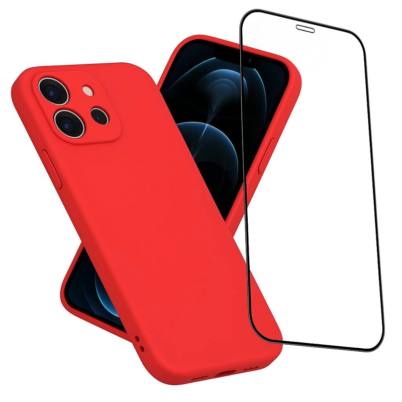 CARCASA FUNDA PARA IPHONE 17 PRO SILICONA ROJO + MICA - 2