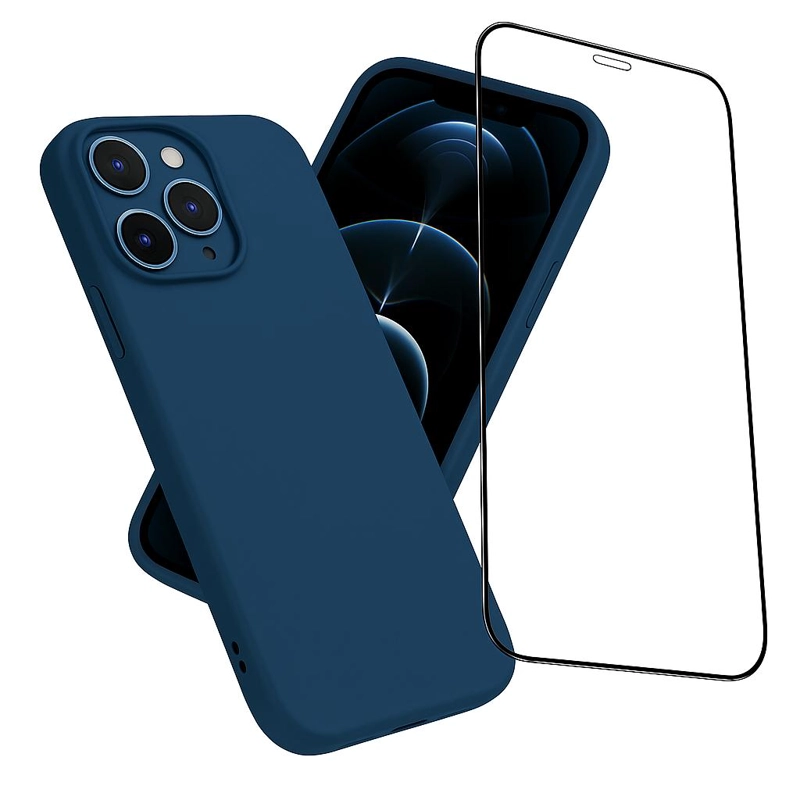 GENÉRICO CARCASA FUNDA PARA IPHONE 17 PRO MAX SILICONA AZUL + MICA
