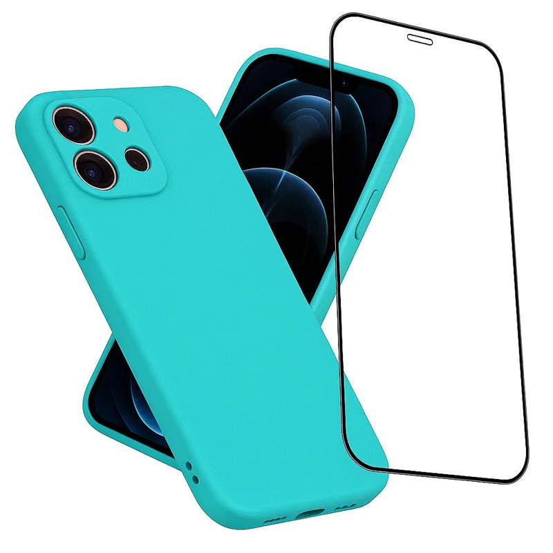 GENÉRICO CARCASA FUNDA PARA IPHONE 17 PRO SILICONA TURQUESA + MICA