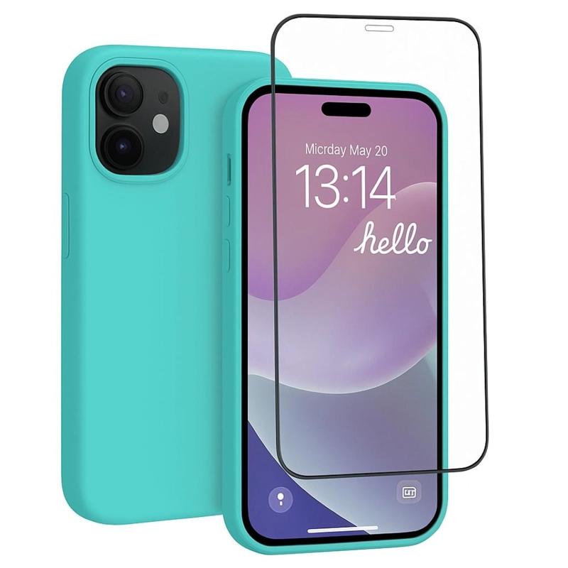 CARCASA FUNDA PARA IPHONE 17 SILICONA TURQUESA + MICA - 1