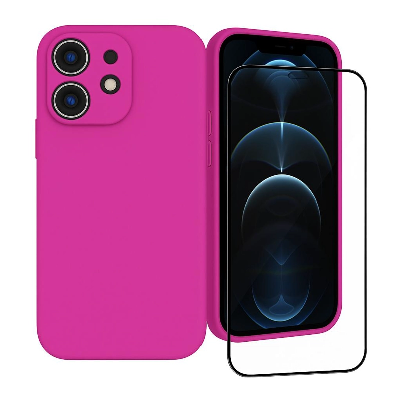GENÉRICO CARCASA FUNDA PARA IPHONE 17 PRO SILICONA FUCSIA + MICA