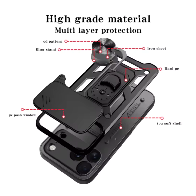 CARCASA PARA IPHONE 17 ANTI GOLPES ANILLO NEGRO - 4