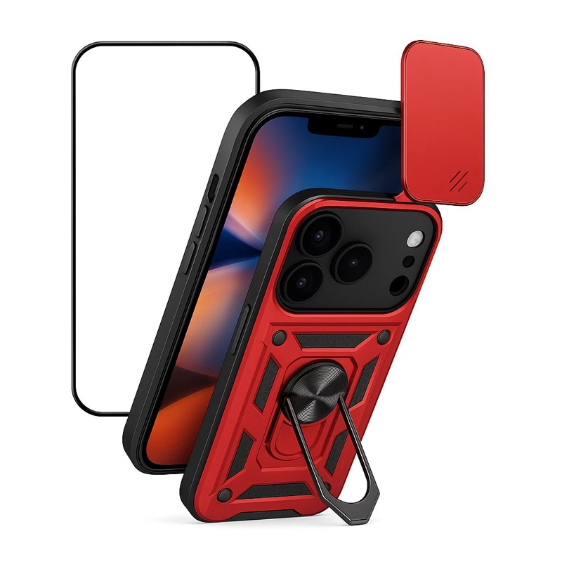 GENÉRICO CARCASA PARA IPHONE 17 ANTI GOLPES ANILLO ROJO + MICA