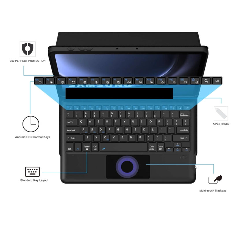 FUNDA CON TECLADO TOUCHPAD NEGRO PARA TABLET S10 LITE - 3