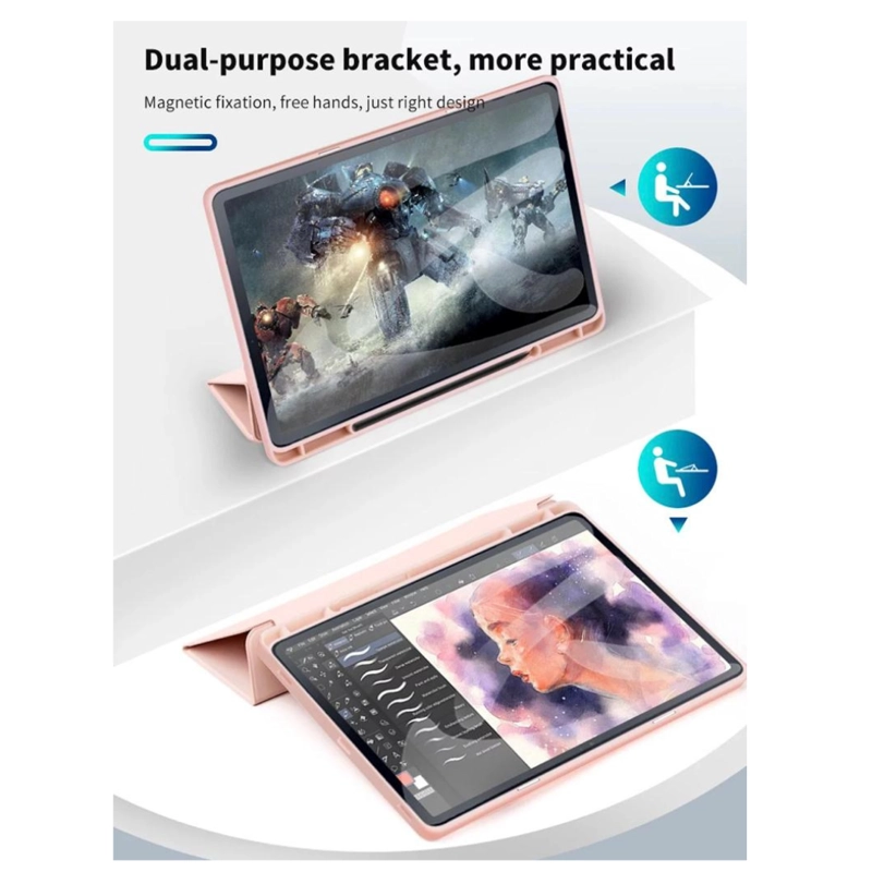 FUNDA CARCASA SMART COVER CON RANURA PARA SAMSUNG TAB S10 LITE ROSADO - 3