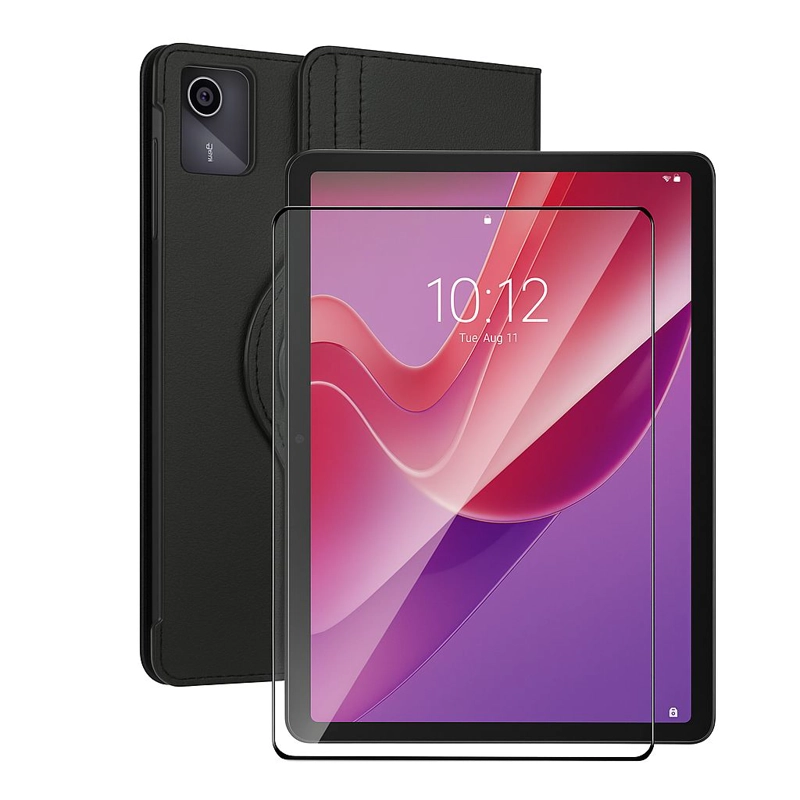 CARCASA FUNDA GIRATORIA PARA TABLET LENOVO M11 11 NEGRO + VIDRIO - 1