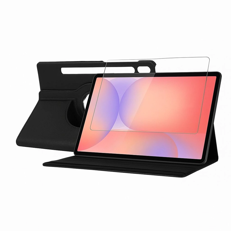 CARCASA FUNDA GIRATORIA PARA TABLET SAMSUNG S10 FE 10.9 NEGRO + VIDRIO - 1
