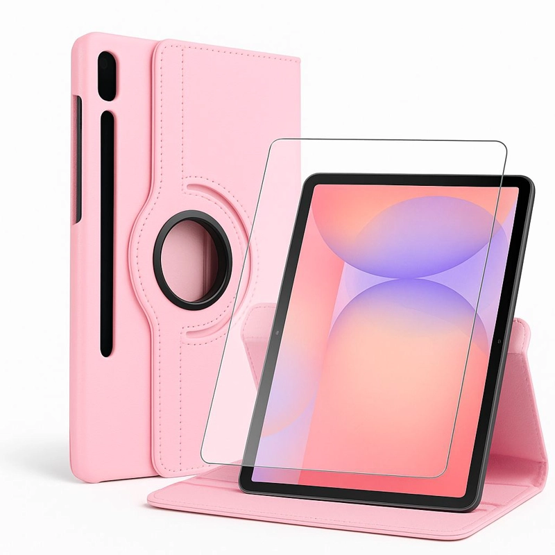 CARCASA FUNDA GIRATORIA PARA TABLET SAMSUNG S10 FE 10.9 ROSADO + VIDRIO - 1