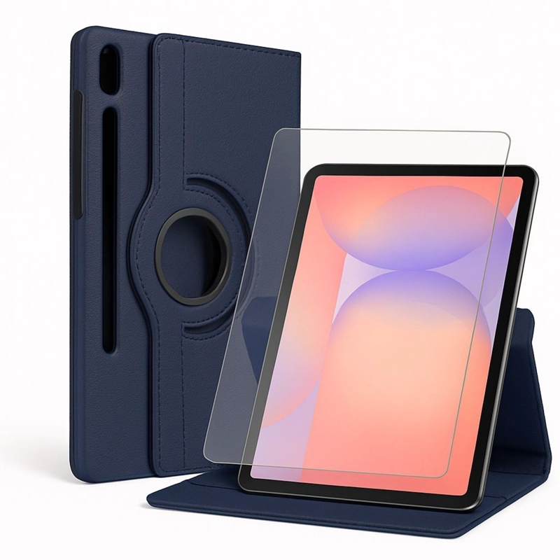 CARCASA FUNDA GIRATORIA PARA TABLET SAMSUNG S10 LITE AZUL + VIDRIO - 1